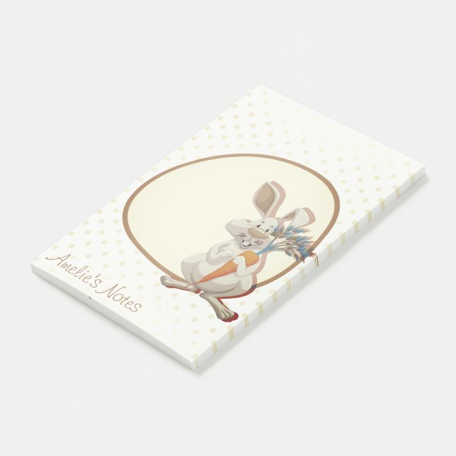 Cute Bunny Holding Carrot With Dots Personalised Post-it Notes (Angled)