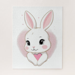 Cute Bunny Holding Heart Romantic Design Jigsaw Puzzle