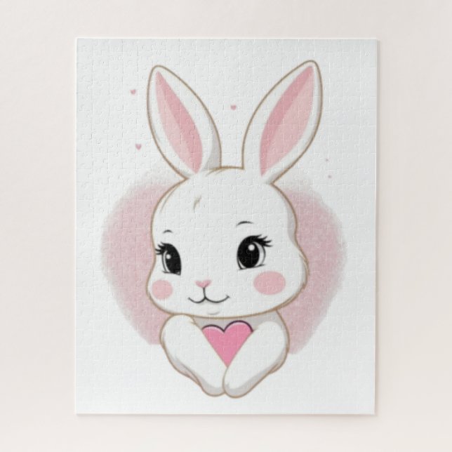 Cute Bunny Holding Heart | Romantic Design Jigsaw Puzzle (Vertical)