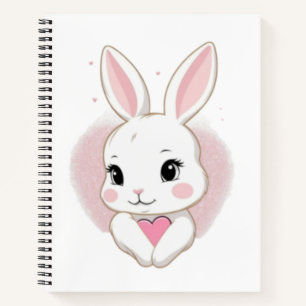 Cute Bunny Holding Heart Romantic Design Notebook