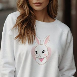 Cute Bunny Holding Heart   Romantic Design Sweatshirt
