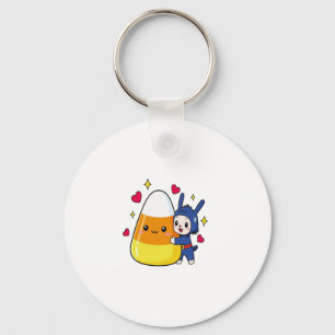 Cute Bunny Hugging Candy Corn Key Ring