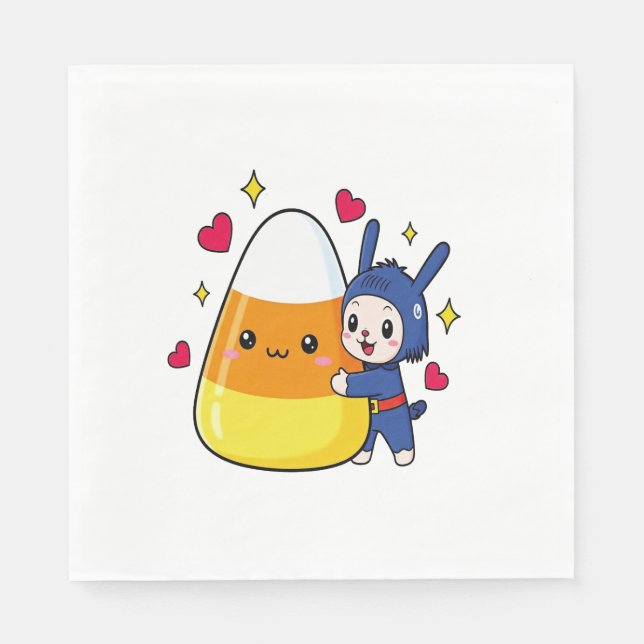Cute Bunny Hugging Candy Corn Napkin (Front)