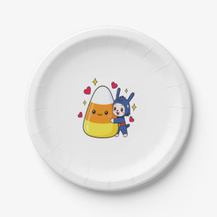Cute Bunny Hugging Candy Corn Paper Plate