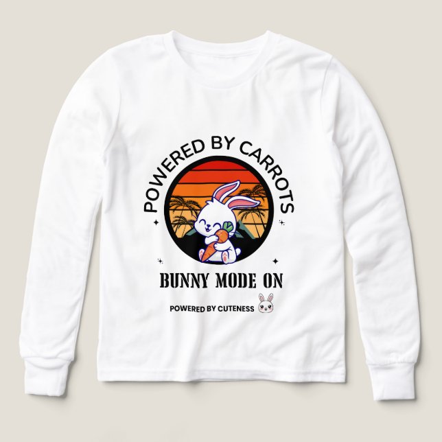 Cute Bunny Hugging Carrot Retro Sunset T-Shirt  (Design Front)