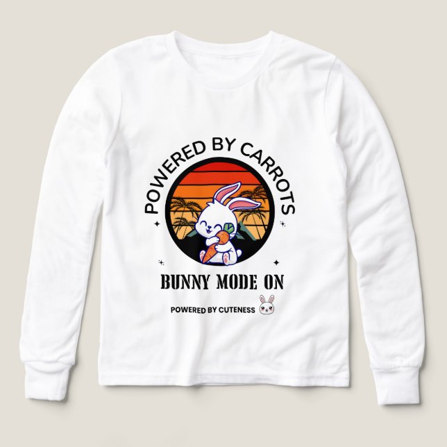 Cute Bunny Hugging Carrot Retro Sunset T-Shirt  (Design Front)
