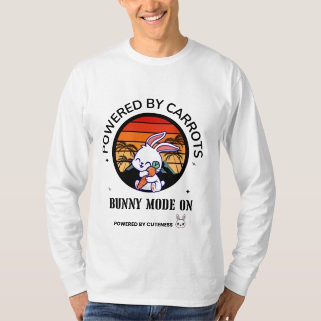 Cute Bunny Hugging Carrot Retro Sunset T-Shirt  (Front)
