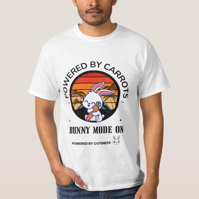 Cute Bunny Hugging Carrot Retro Sunset T-Shirt (Front)