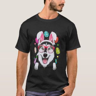 Cute Bunny Husky Dog Face Easter Eggs Easter Day T-Shirt