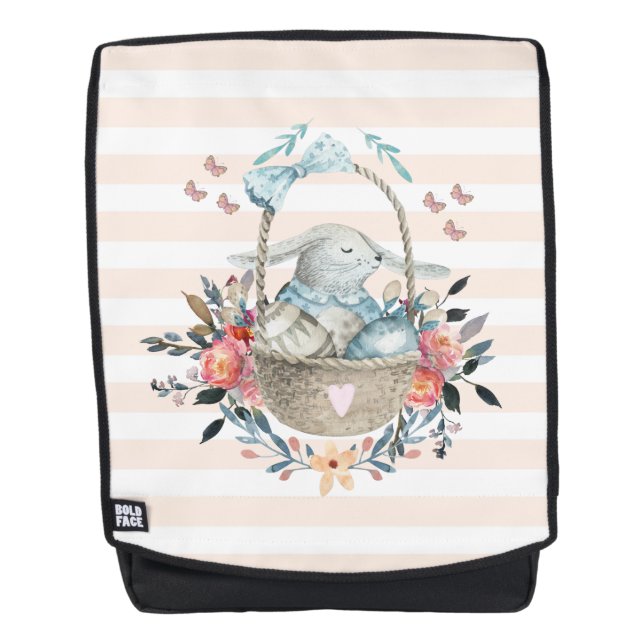 Cute Bunny in a basket with Eggs & Pretty Flowers Backpack (Front)