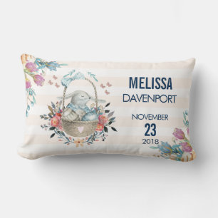 Cute Bunny in a basket with Eggs & Pretty Flowers Lumbar Cushion