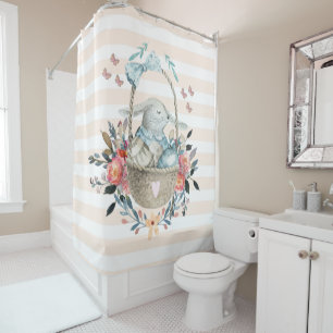 Cute Bunny in a basket with Eggs & Pretty Flowers Shower Curtain