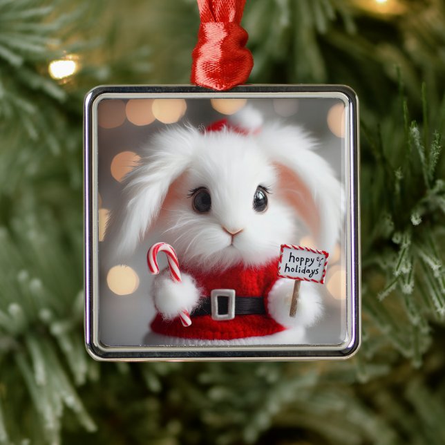 Cute bunny in a Christmas costume Metal Tree Decoration (Tree)