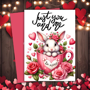 Cute Bunny In A Mug Just You And Me Valentine's Holiday Card