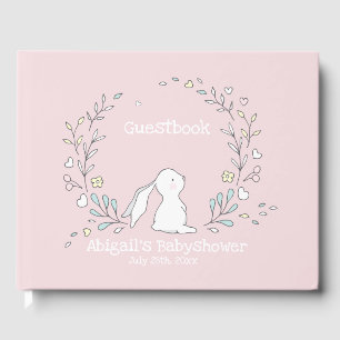 Cute Bunny in a Wreath, Blush Pink Babyshower Guest Book