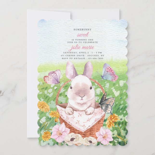 Cute Bunny in Basket Invitation (Front)