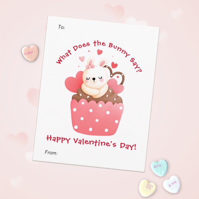 Cute Bunny in Cupcake Custom Kids Valentine's Day Holiday Card (Creator Uploaded)