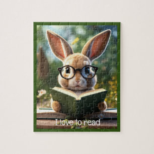 cute bunny in glasses love to read gift for reader jigsaw puzzle