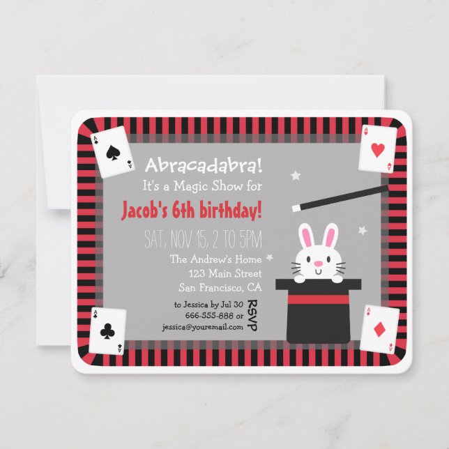 Cute Bunny in Magic Hat Birthday Party Invitations (Front)