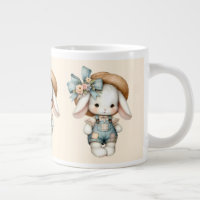 Cute Bunny in Overalls with Straw Hat & Bow