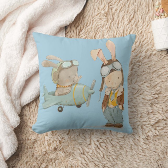 cute bunny in pilot helmet cushion (Blanket)