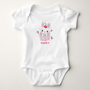 Cute Bunny in Pink Cherry Pocket - Sweet Kawaii Il Baby Bodysuit