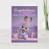 Cute Bunny in Purple New Baby Girl Congratulations