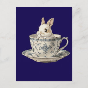 Cute Bunny in Teacup Art Postcard