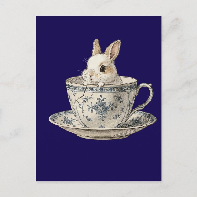 Cute Bunny in Teacup Art Postcard (Front)