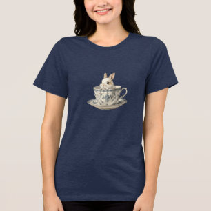 Cute Bunny in Teacup Art Tri-Blend Shirt