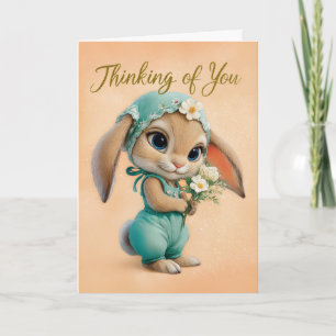 Cute Bunny in Teal Romper & Bonnet Encouragement Card