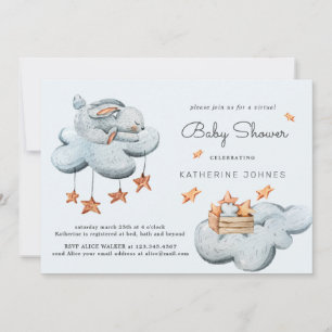 Cute Bunny In the Clouds Baby Shower Invitation