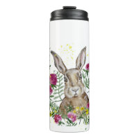 Cute bunny in watercolor flowers