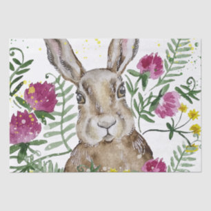 Cute bunny in watercolor flowers tissue paper