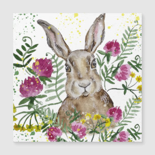 Cute bunny in watercolour flowers