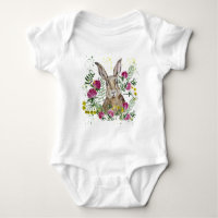 Cute bunny in watercolour flowers