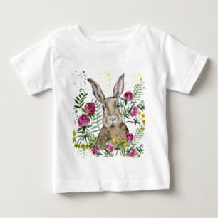 Cute bunny in watercolour flowers baby T-Shirt