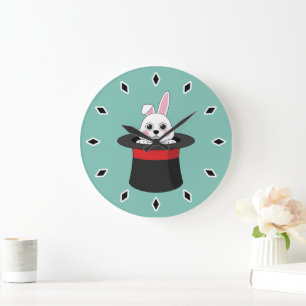 Cute Bunny in Wizard Hat Large Clock