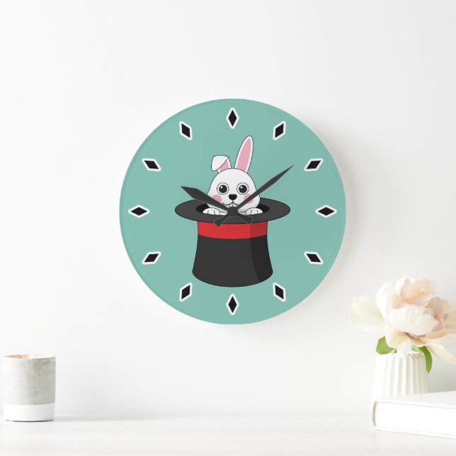 Cute Bunny in Wizard Hat Large Clock (Home)