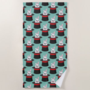 Cute Bunny in Wizard Hat Pattern Beach Towel