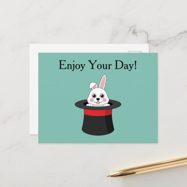 Cute Bunny in Wizard Hat Personalise Holiday Postcard (Front/Back In Situ)