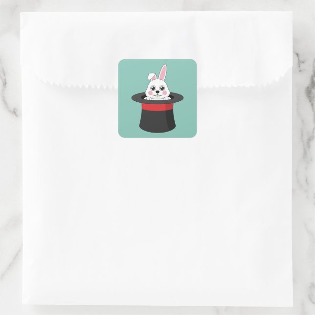 Cute Bunny in Wizard Hat Square Sticker (Bag)