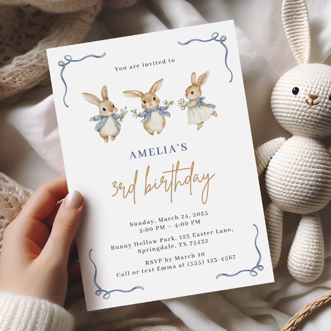 Cute Bunny Kid Easter 3rd Birthday Party Invitation (Creator Uploaded)