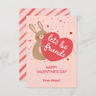Cute Bunny Kids Classroom Valentine Note Card