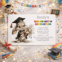 Cute Bunny Kindergarten Graduation Invitation