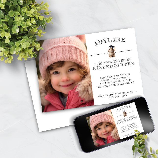Cute Bunny Kindergarten Graduation Invitation (Creator Uploaded)