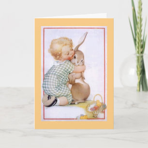 Cute Bunny Kiss Vintage Easter Card