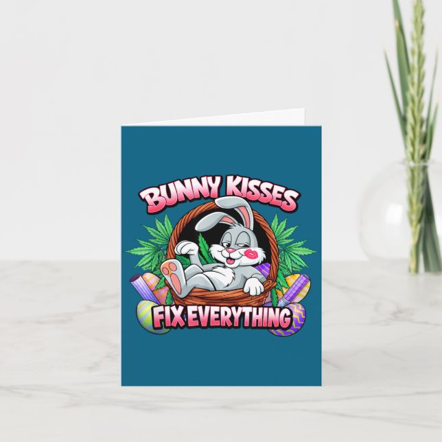 Cute bunny kisses fix everything funny rabbit card (Front)