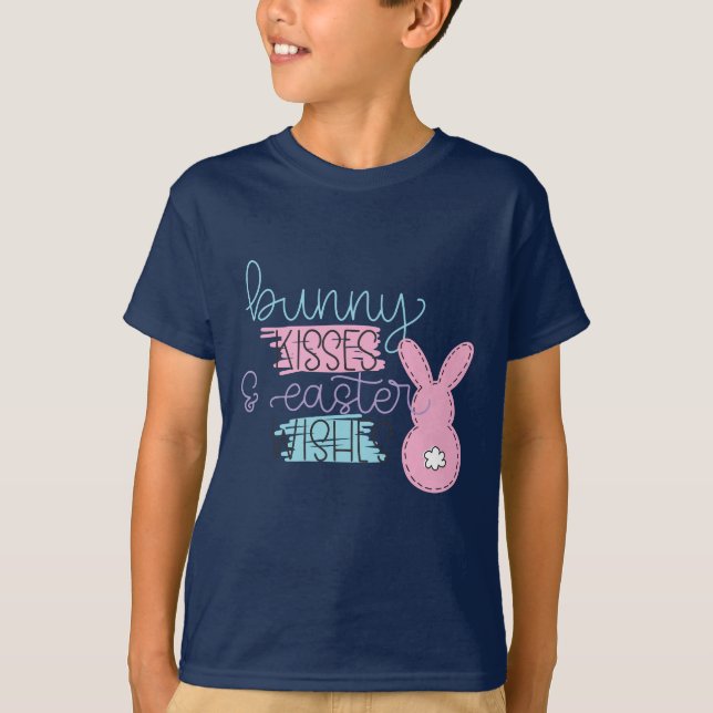 Cute Bunny Kisses, Fun Easter  T-Shirt (Front)