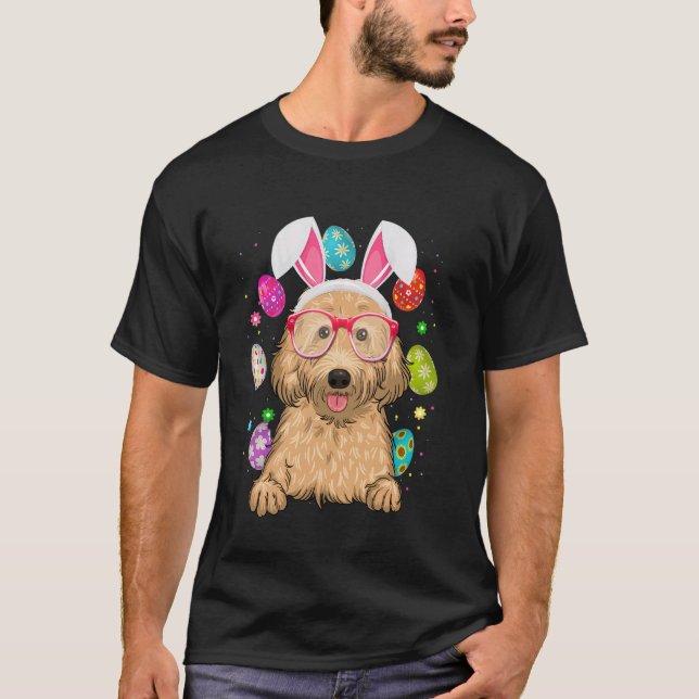 Cute Bunny Labradoodle Dog Face Easter Eggs Easter T-Shirt (Front)